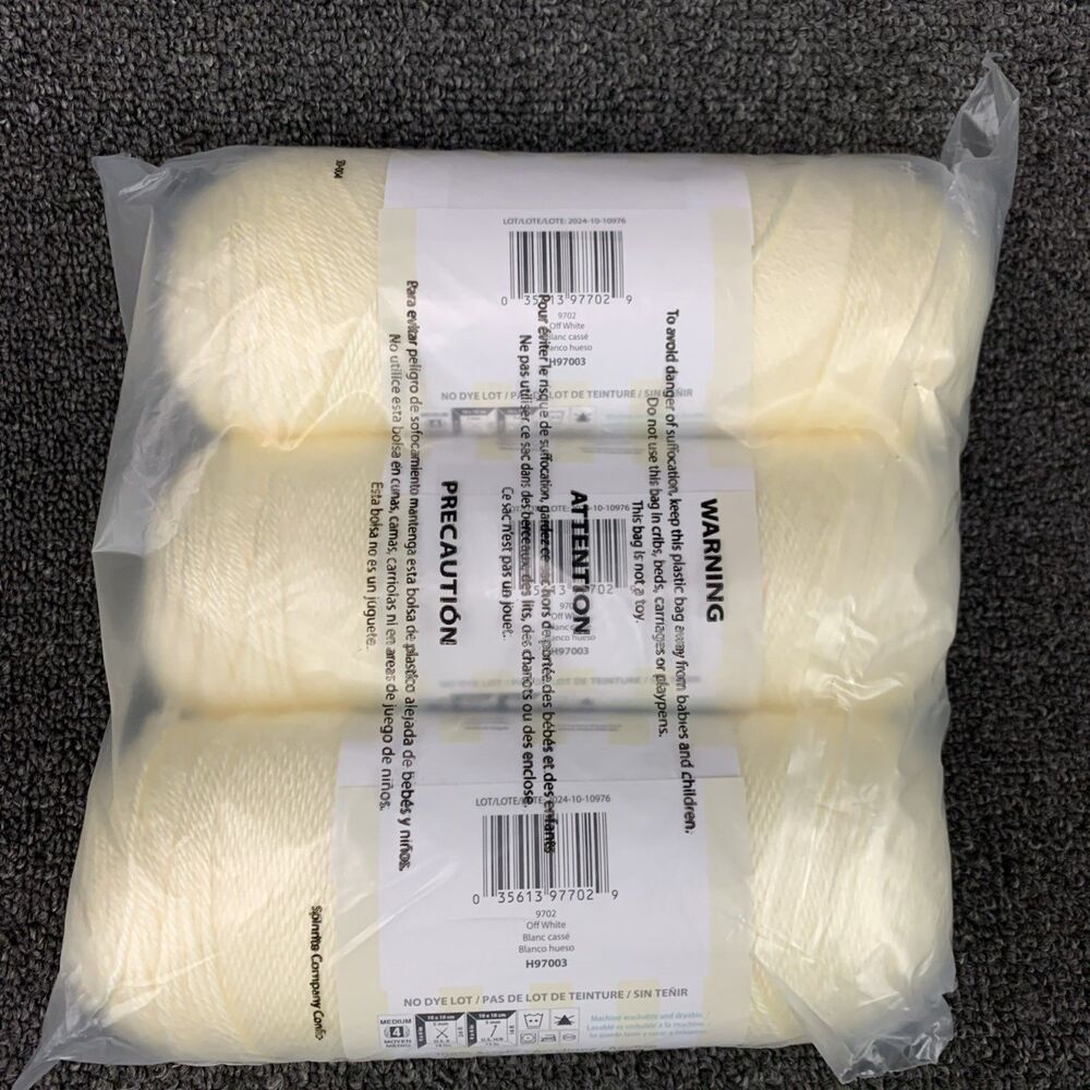 Yarnspirations Caron Simply Soft Off White 100% Acrylic Yarn 3 Skeins - Picture 4 of 6